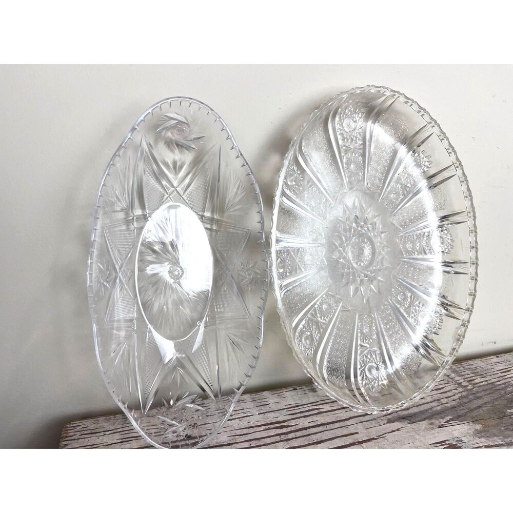 Vintage Crystal Cut Plastic Serving Bowls Set Of 2 / Tray ~ Bowls / Retro Dining